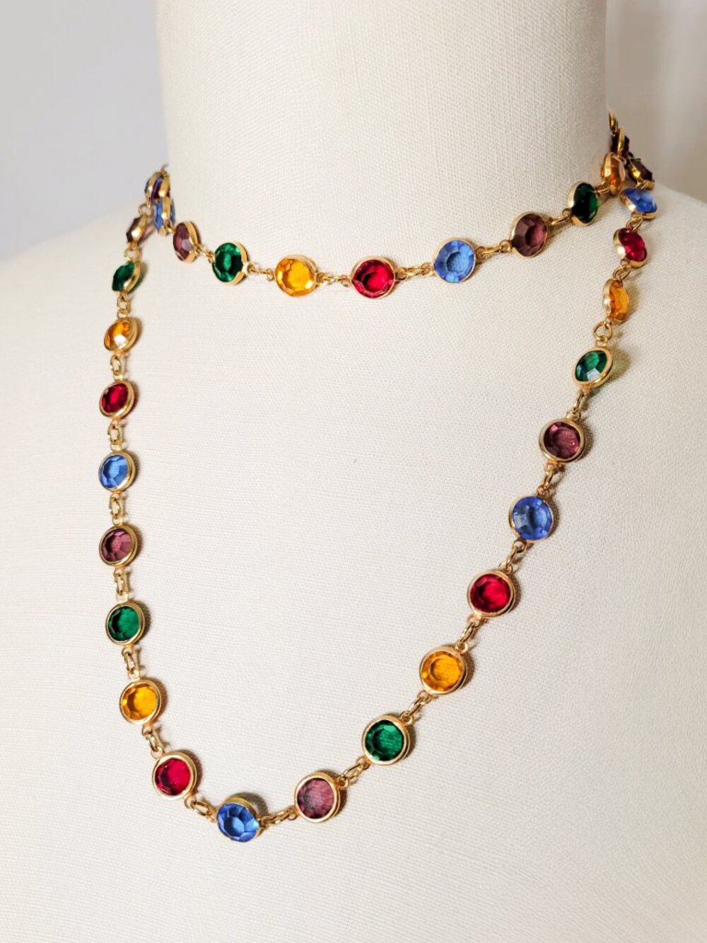 Vintage Signed Austrian Crystal Multi Colored Gold Tone Necklace
